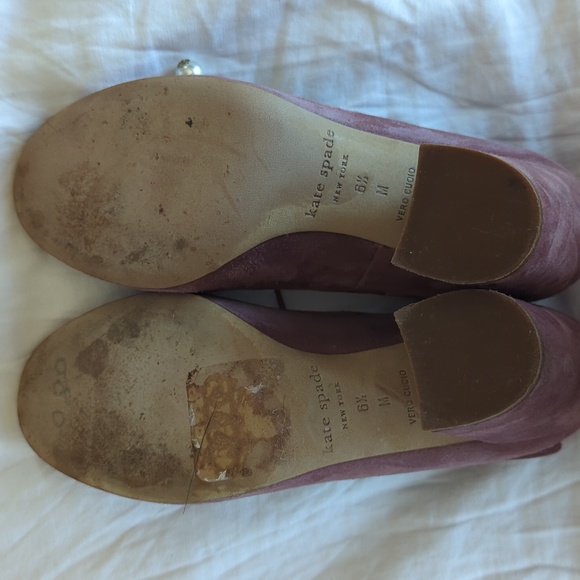 Kate Spade New York Gena Suede Block Heel Pumps with Pearl Detail In Blush Pink - Picture 7 of 11